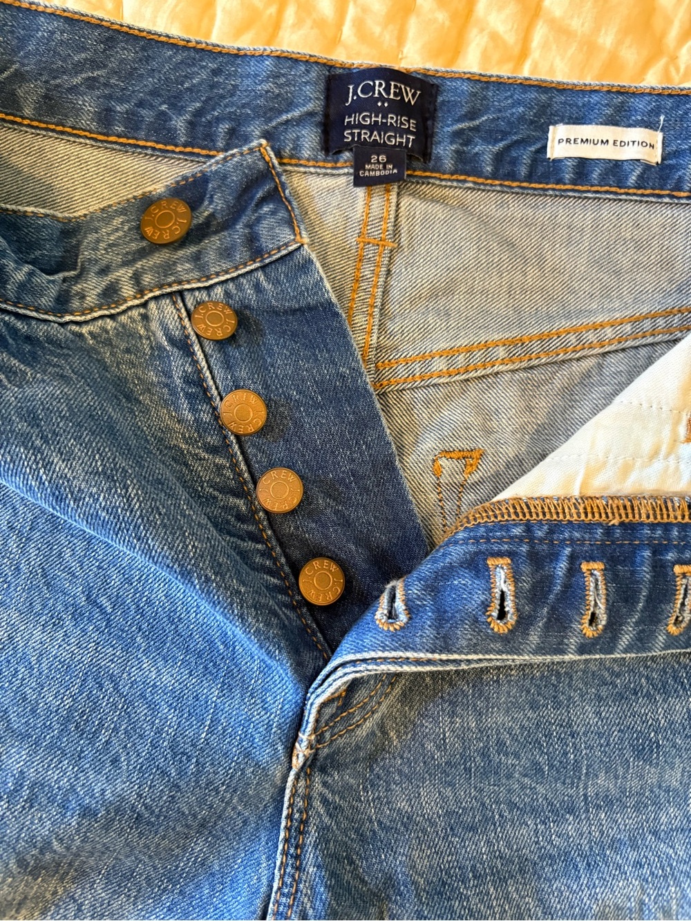 J. Crew High-Rise Straight Leg Jeans in Medium Blue Denim